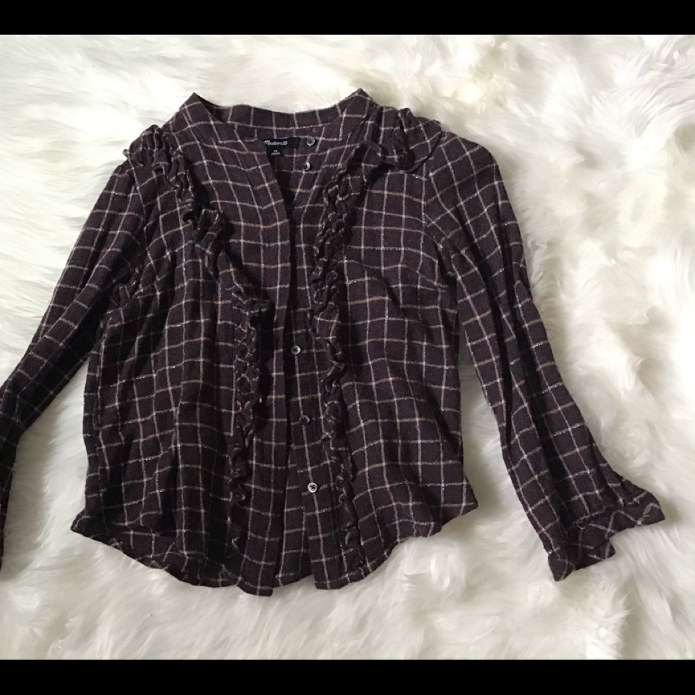 Madewell burgundy cute ruffle plaid with gold XS